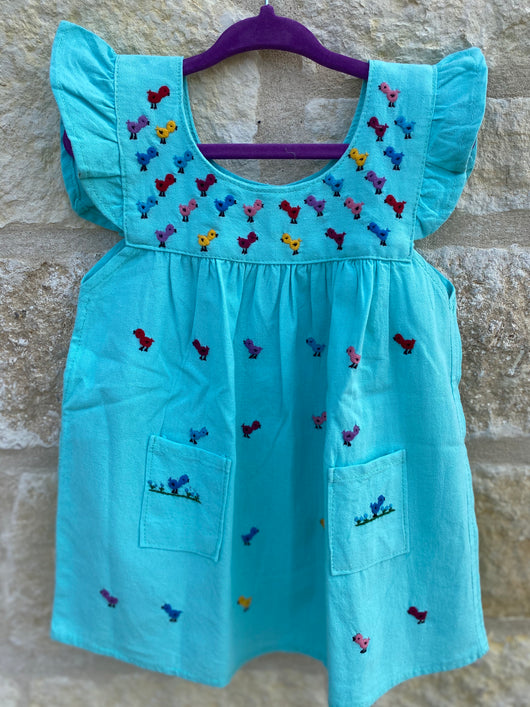 Girl's Turquoise Pajarito Dress - 18M/2T