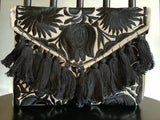 Black and White Frida Clutch with Tassels