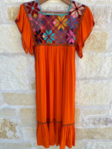 Orange Flutter Sleeve Punto de Cruz Dress