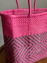 Pink and Dark Gray Woven Tote
