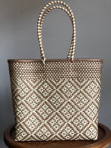 Tan and White Woven Tote