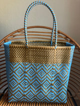Turquoise and Gold Woven Tote