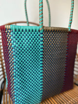 Turquoise, Maroon and Bronze Woven Tote