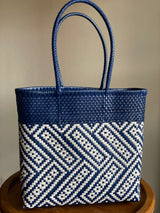 Navy and White Woven Tote