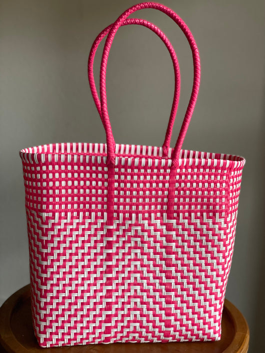 Bright Pink and White Woven Tote