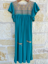 Turquoise Flutter Sleeve San Andres Dress