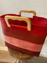 Red Wood-Handled Woven Tote