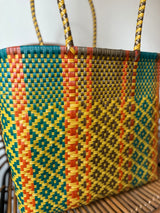 Teal, Burnt Orange and Yellow Woven Tote
