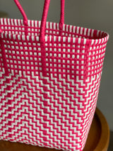 Bright Pink and White Woven Tote