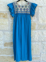 Blue Flutter Sleeve San Andres Dress