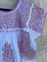 White with Light Pink Short-Sleeve San Antonino Blouse