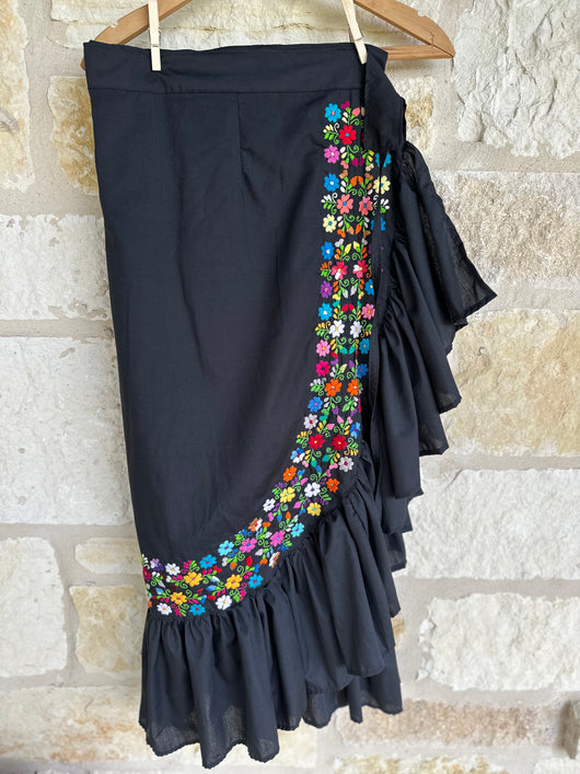 Black Puebla Ruffle Wrap Skirt - OS