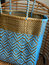 Turquoise and Gold Woven Tote