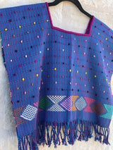 Blue and Magenta Cropped Huipil con Nudo