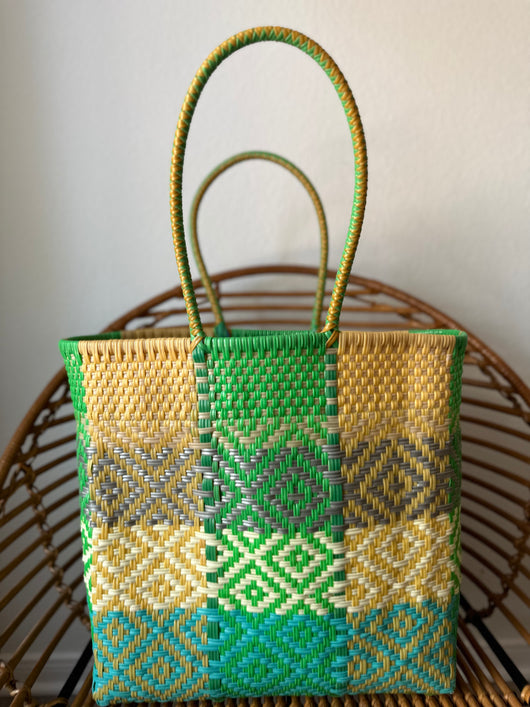Green and Yellow Multi Woven Tote