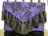 Black and Dark Purple Frida Clutch with Tassels