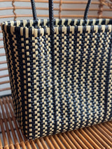Black and Beige Woven Tote