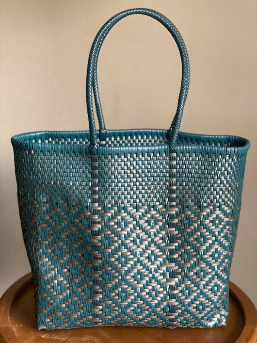 Teal and Silver Woven Tote