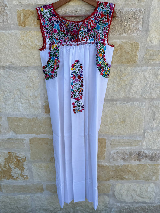 White with Multicolor Sleeveless San Antonino Dress