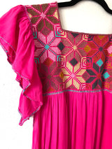 Pink Flutter Sleeve Punto de Cruz Dress