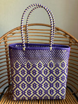 Purple and Off-White Woven Tote