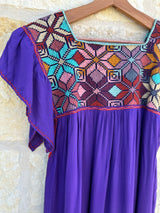 Purple Flutter Sleeve Punto de Cruz Dress