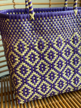 Purple and Off-White Woven Tote