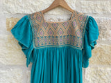 Turquoise with Beige Flutter Sleeve San Andres Dress