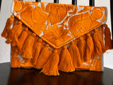 Orange and White Frida Clutch with Tassels