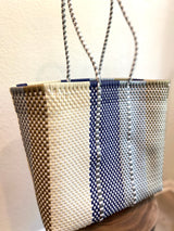 Navy, Cream and Gold Woven Tote