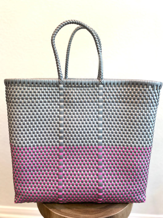 Pink and Silver Woven Tote