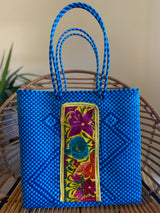 Blue Woven Tote with Embroidery