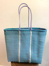 Turquoise, Lavender and White Woven Tote