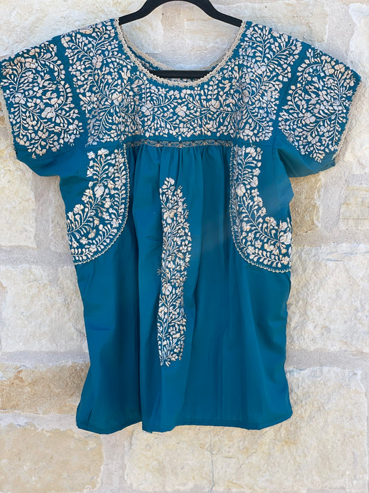 Teal with Gold Short-Sleeve San Antonino Blouse