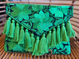 Green and Black Frida Clutch with Tassels
