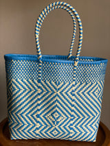 Turquoise and Cream Woven Tote