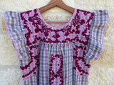 Plaid with Fuchsia and Light Pink Embroidery Flutter Sleeve Felicia Dress - M/L