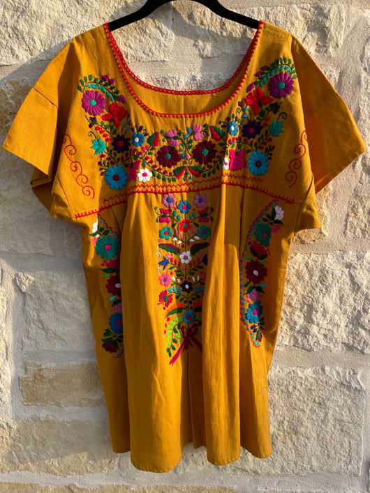 Marigold with Multicolor Puebla Blouse L