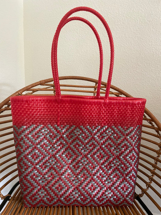 Red and Silver Woven Tote