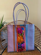 Lavender/Multi Woven Tote with Embroidery
