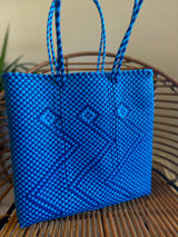 Blue Woven Tote with Embroidery