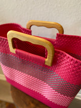 Magenta Wood-Handled Woven Tote