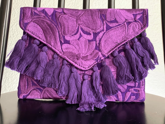 Purple Frida Clutch with Tassels